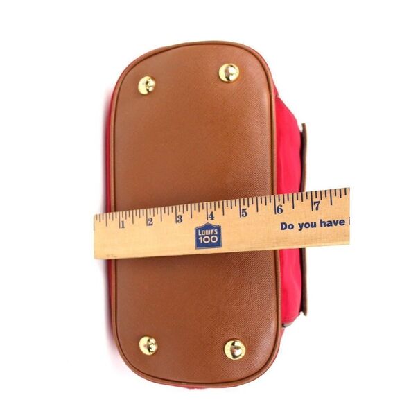 MICHAEL KORS RED NYLON CANVAS TAN BROWN GENUINE LEATHER TRIM TOTE SHOULDER BAG - Picture 13 of 14